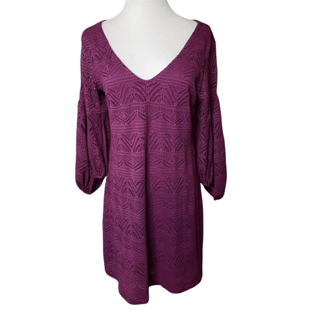 Anthropologie Maeve Womens Purple 3/4 Sleeve A Line Dress Lined‎ Size XS
